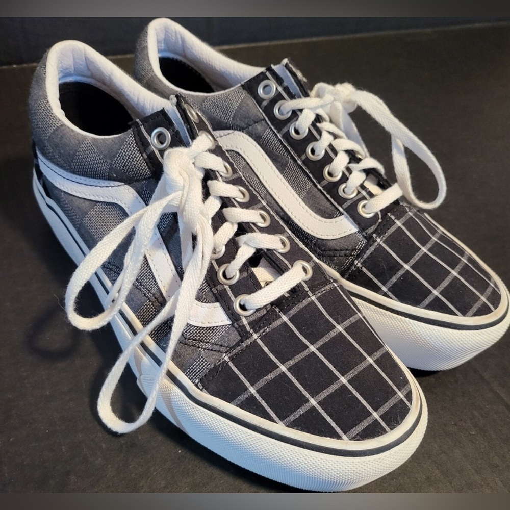 Vans Black White Old Skool Preppy Sneakers Shoes Platform Checkered Size 6.5